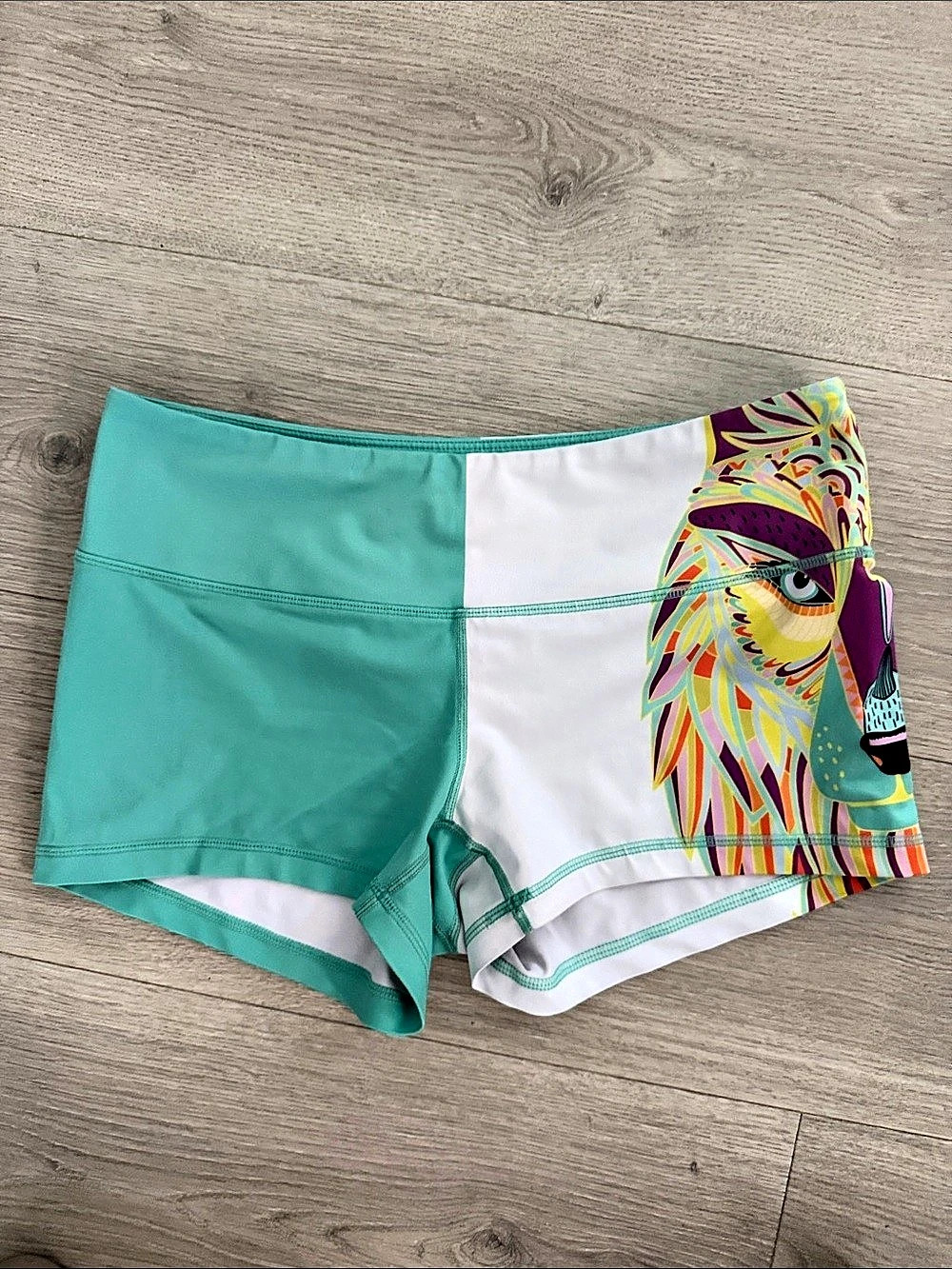 Vibrant Colorblock Geometric Lion Athletic Shorts